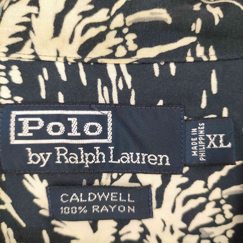 ポロバイラルフローレン Polo by RALPH LAUREN 90s CALDWELL コールドウェル ヤシの木 総柄 レーヨン 半袖 オープンカラーシャツ メンズ XL