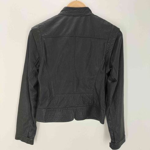 マックスアンドコー MAX&CO. MADE IN ITALY Lamb Leather イタリア製 ラッフル デザイン 羊革 ラムレザー シングル クロップド ライダース ジャケット 短丈 ブラック Y2K レディース EUR:40