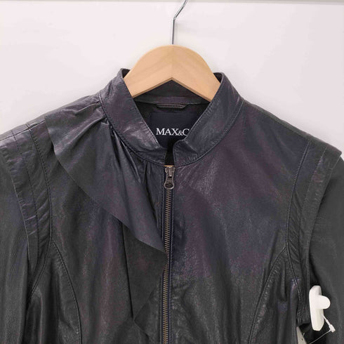 マックスアンドコー MAX&CO. MADE IN ITALY Lamb Leather イタリア製 ラッフル デザイン 羊革 ラムレザー シングル クロップド ライダース ジャケット 短丈 ブラック Y2K レディース EUR:40