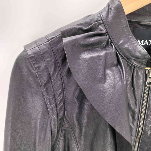 マックスアンドコー MAX&CO. MADE IN ITALY Lamb Leather イタリア製 ラッフル デザイン 羊革 ラムレザー シングル クロップド ライダース ジャケット 短丈 ブラック Y2K レディース EUR:40