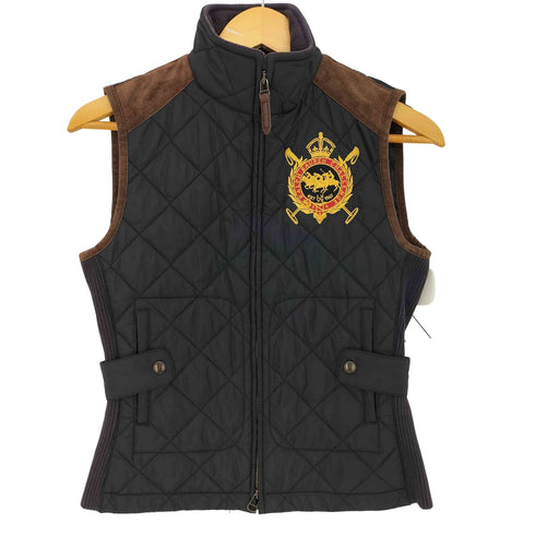 ラルフローレンスポーツ RALPH LAUREN SPORT エンブレム刺繍 スエード切替 キルティングベスト レディース import:S