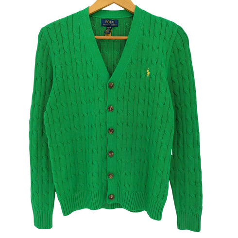 ポロラルフローレン POLO RALPH LAUREN 現行QRタグ ケーブルニット コットン Vネック カーディガン レディース L(14-16)