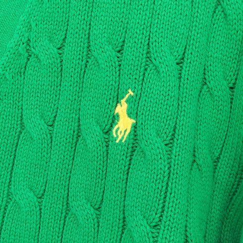 ポロラルフローレン POLO RALPH LAUREN 現行QRタグ ケーブルニット コットン Vネック カーディガン レディース L(14-16)