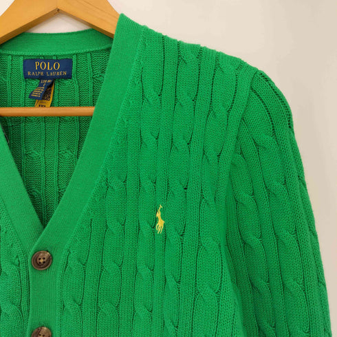 ポロラルフローレン POLO RALPH LAUREN 現行QRタグ ケーブルニット コットン Vネック カーディガン レディース L(14-16)