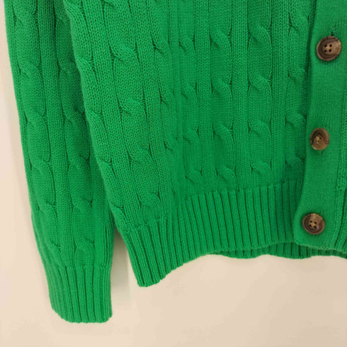 ポロラルフローレン POLO RALPH LAUREN 現行QRタグ ケーブルニット コットン Vネック カーディガン レディース L(14-16)