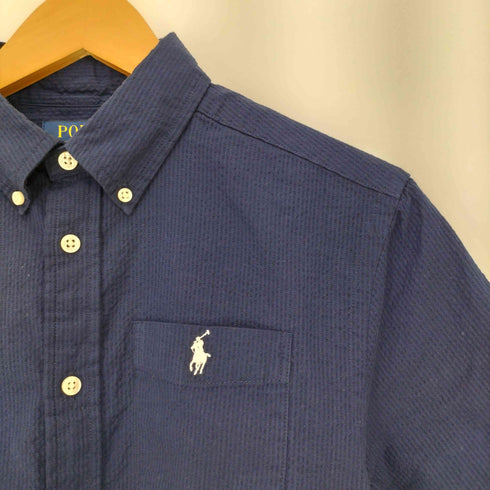 ポロラルフローレン POLO RALPH LAUREN 現行QRタグ ポニー刺繍 シアサッカー コットン ボタンダウンシャツ レディース L(14ー16)