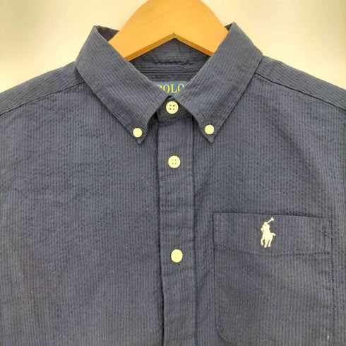 ポロラルフローレン POLO RALPH LAUREN 現行QRタグ ポニー刺繍 シアサッカー コットン ボタンダウンシャツ レディース L(14ー16)