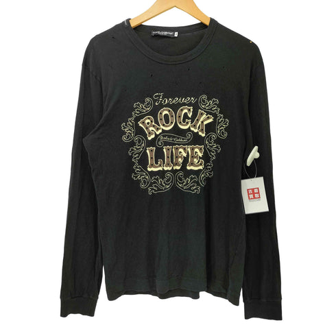 ドルチェアンドガッバーナ DOLCE&GABBANA ハトメデザイン ラインストーン ダメージ加工 プリント 長袖カットソー Y2K メンズ EUR:46