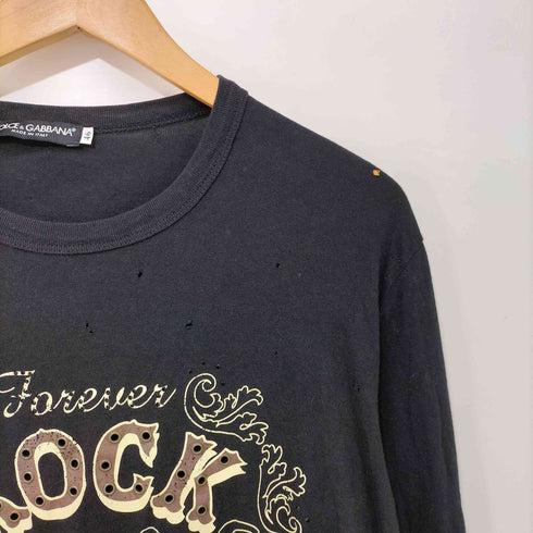 ドルチェアンドガッバーナ DOLCE&GABBANA ハトメデザイン ラインストーン ダメージ加工 プリント 長袖カットソー Y2K メンズ EUR:46