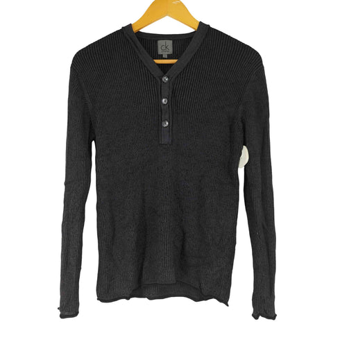 カルバンクライン CALVIN KLEIN リブニット ヘンリーネック ロングスリーブ カットソー メンズ import:L