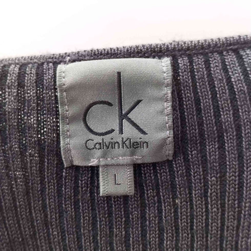 カルバンクライン CALVIN KLEIN リブニット ヘンリーネック ロングスリーブ カットソー メンズ import:L