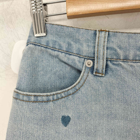ハート刺繍 デニム パンツ ストレート レディース FREE