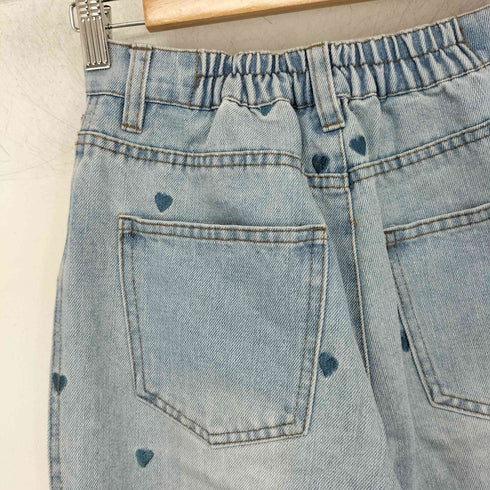ハート刺繍 デニム パンツ ストレート レディース FREE