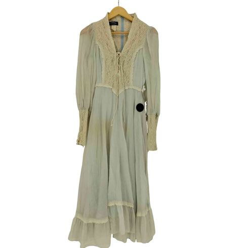 ガニーサックス GUNNE SAX 60S 初期タグ 黒タグ 花柄 レース 袖長 ロング ワンピース レディース JPN:11号