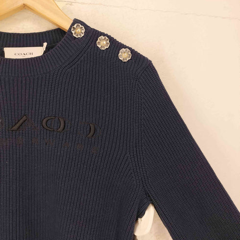 コーチ COACH ショルダーボタン ロゴ刺繍 コットンニット レディース S