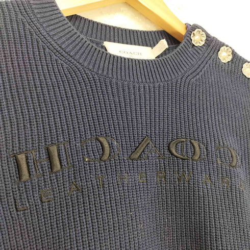 コーチ COACH ショルダーボタン ロゴ刺繍 コットンニット レディース S