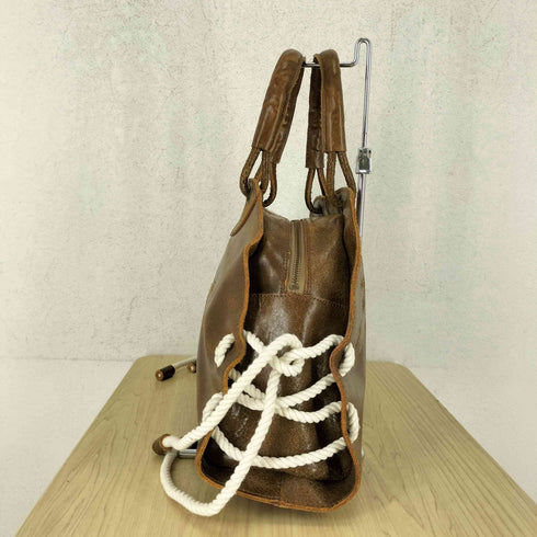 Rucca di Luce レザー レースアップ ハンドバッグ レディース