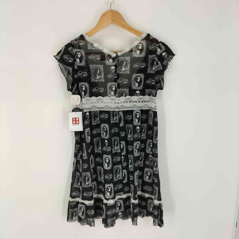ヒステリックグラマー HYSTERIC GLAMOUR ヒスガール スカル柄 シアーレース切替 ノースリーブワンピース レディース ONE SIZE