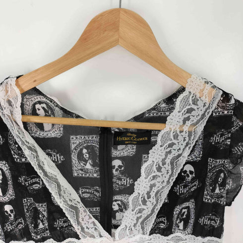 ヒステリックグラマー HYSTERIC GLAMOUR ヒスガール スカル柄 シアーレース切替 ノースリーブワンピース レディース ONE SIZE