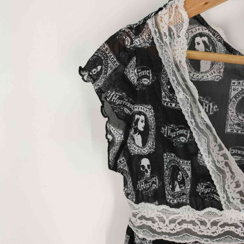 ヒステリックグラマー HYSTERIC GLAMOUR ヒスガール スカル柄 シアーレース切替 ノースリーブワンピース レディース ONE SIZE