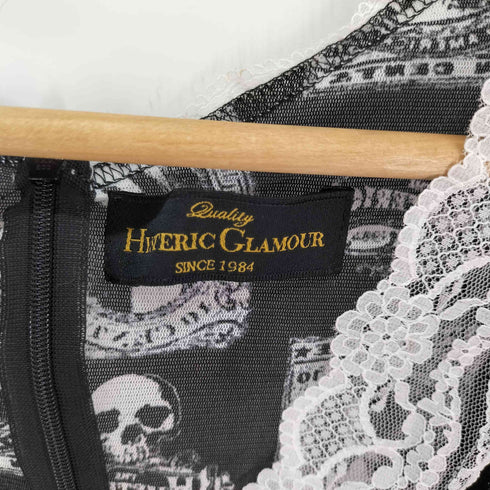 ヒステリックグラマー HYSTERIC GLAMOUR ヒスガール スカル柄 シアーレース切替 ノースリーブワンピース レディース ONE SIZE