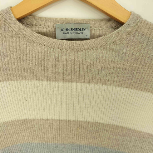 ジョンスメドレー JOHN SMEDLEY 英国製 ウール100% ボーダー クルーネックニット レディース import:S
