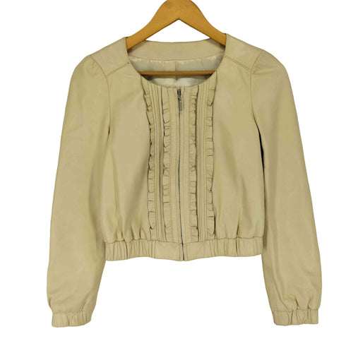 レッセパッセ LAISSE PASSE lamb leather ラムレザー 羊革 ノーカラー フリル ジップ ジャケット レディース 36