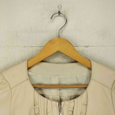 レッセパッセ LAISSE PASSE lamb leather ラムレザー 羊革 ノーカラー フリル ジップ ジャケット レディース 36