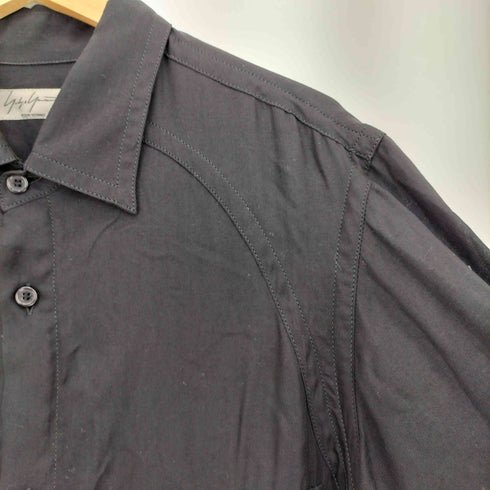 ヨウジヤマモトプールオム Yohji Yamamoto POUR HOMME フラップポケット ダブルポケット カーブステッチ スーパーロングシャツ メンズ
