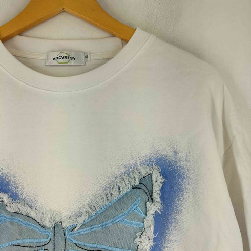 ADCVRTSY デニム切替 バタフライモチーフ刺繍デザイン ショートスリーブ Tシャツ メンズ import:XL