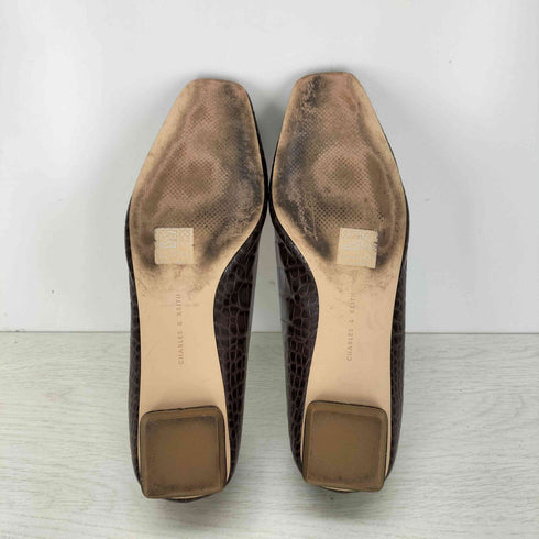 チャールズアンドキース CHARLES&KEITH Croc-Effect Square Toe Ballerina スクエア パンプス レディース JPN:37