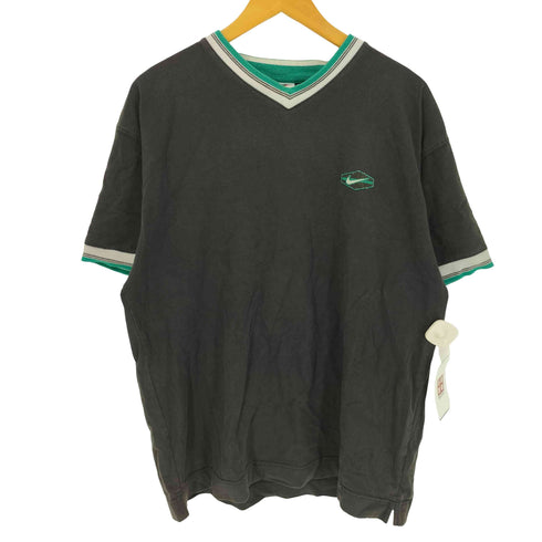 ナイキ NIKE 00S スウッシュワッペン リブライン Vネック S/S Tシャツ メンズ import:L