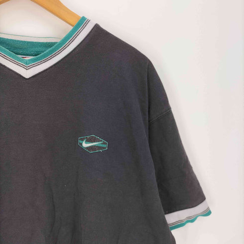 ナイキ NIKE 00S スウッシュワッペン リブライン Vネック S/S Tシャツ メンズ import:L