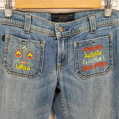 ジューシークチュール JUICY COUTURE USA製 てんびん座 星座 刺繍 ローライズ フレア デニム Y2K レディース 26
