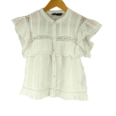 ザラ ZARA レースフリルブラウス レディース import:M