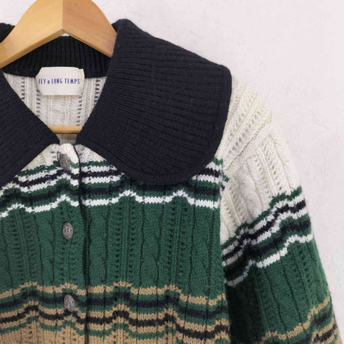 イリヤロンタン ILY a LONG TEMPS メタル釦 ボーダー柄 ウール ニット ジャケット レディース