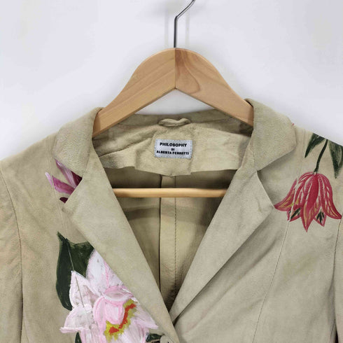 alberta ferretti ハンドペイント リアルレザーテーラードジャケット レディース