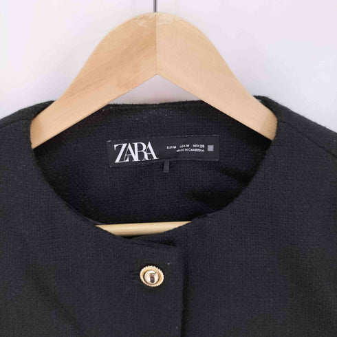 ザラ ZARA 金ボタン クロップド ノーカラー ジャケット レディース import:M