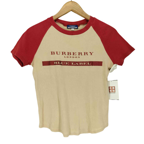 バーバリーブルーレーベル BURBERRY BLUE LABEL ラグラン ラメ 半袖 クルーネック ミニ チビ Tシャツ Y2K レディース M