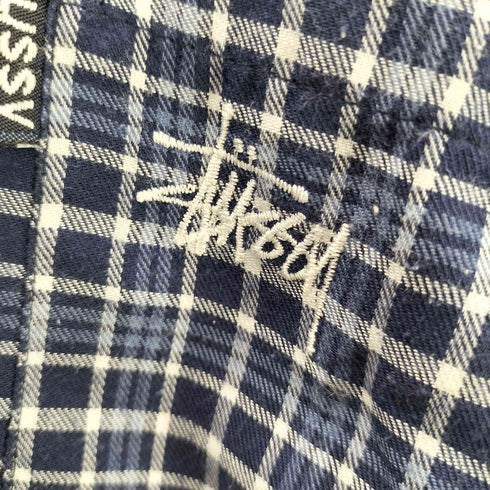 ステューシー Stussy 90S OLD USA製 銀タグ ショーンフォント ロゴ 刺繍 L/S チェック フランネル シャツ メンズ import:M