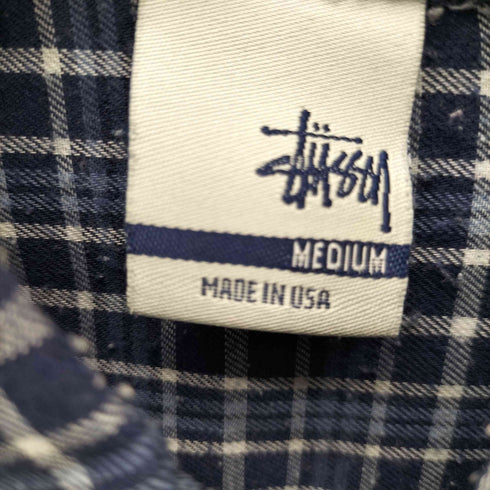 ステューシー Stussy 90S OLD USA製 銀タグ ショーンフォント ロゴ 刺繍 L/S チェック フランネル シャツ メンズ import:M