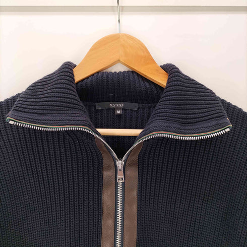グッチ GUCCI 03AW Tom Ford期 MADE IN ITALY イタリア製 archive レザー ライニング コットン ドライバーズ ニット メンズ import:M