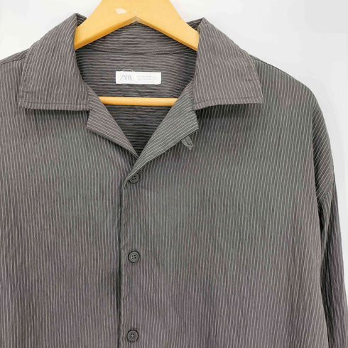 ザラ ZARA シワ加工 ストライプ柄 フルイドシャツ メンズ import:M