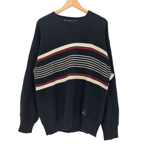 トミーヒルフィガー TOMMY HILFIGER インド製 エンブレム 刺繍 マルチボーダー コットンニット メンズ import:L