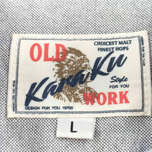 OLD KARAKU WORK ロゴ刺繍 オックスフォード 長袖 シャツ メンズ L