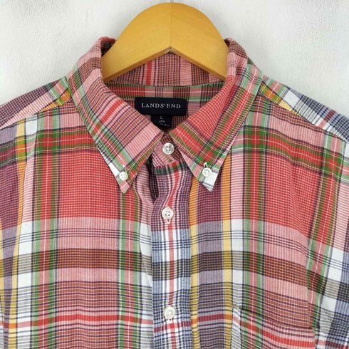 ランズエンド LANDS END ボタンダウン チェック 半袖シャツ メンズ JPN:L