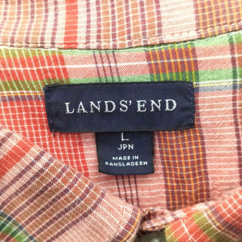 ランズエンド LANDS END ボタンダウン チェック 半袖シャツ メンズ JPN:L