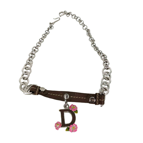 クリスチャンディオール Christian Dior OLD Dロゴ レザー チェーン コンビ チョーカー 花 フラワー レディース ONE SIZE