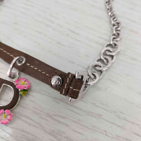 クリスチャンディオール Christian Dior OLD Dロゴ レザー チェーン コンビ チョーカー 花 フラワー レディース ONE SIZE
