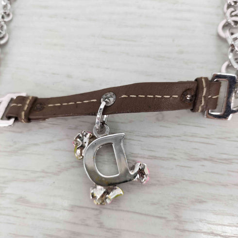 クリスチャンディオール Christian Dior OLD Dロゴ レザー チェーン コンビ チョーカー 花 フラワー レディース ONE SIZE